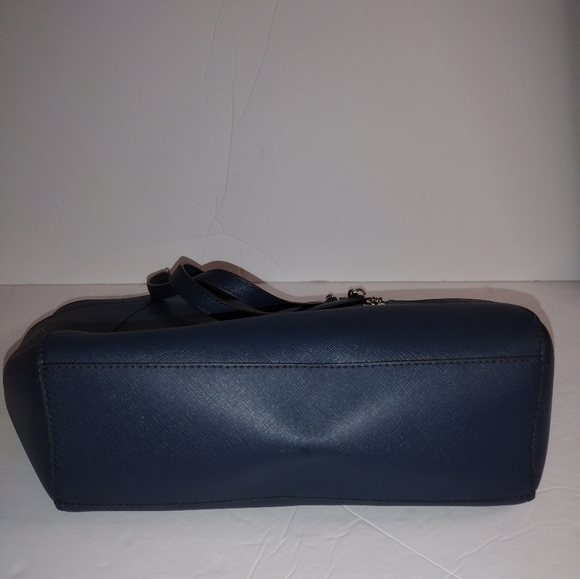 Michael Kors Jet Set Large Saffiano Leather Shoulder Bag Navy Blue Silver Chain - Picture 4 of 13